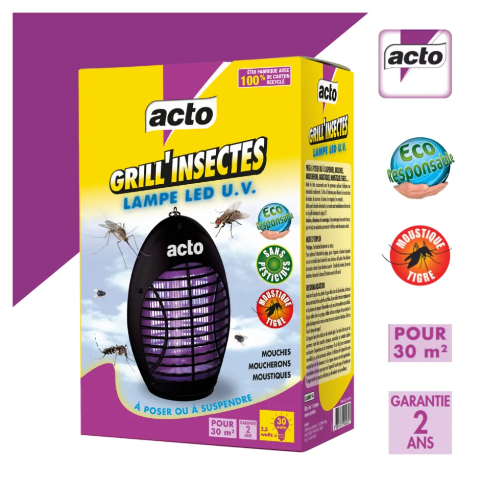 ACTO - Acto grill'insectes lampe led u.v. 30 m² - votre alliée contre les insectes vola