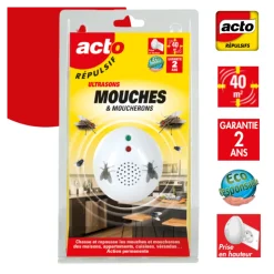ACTO - Répulsif ultrasons mouches - moucherons - fixe 40m²