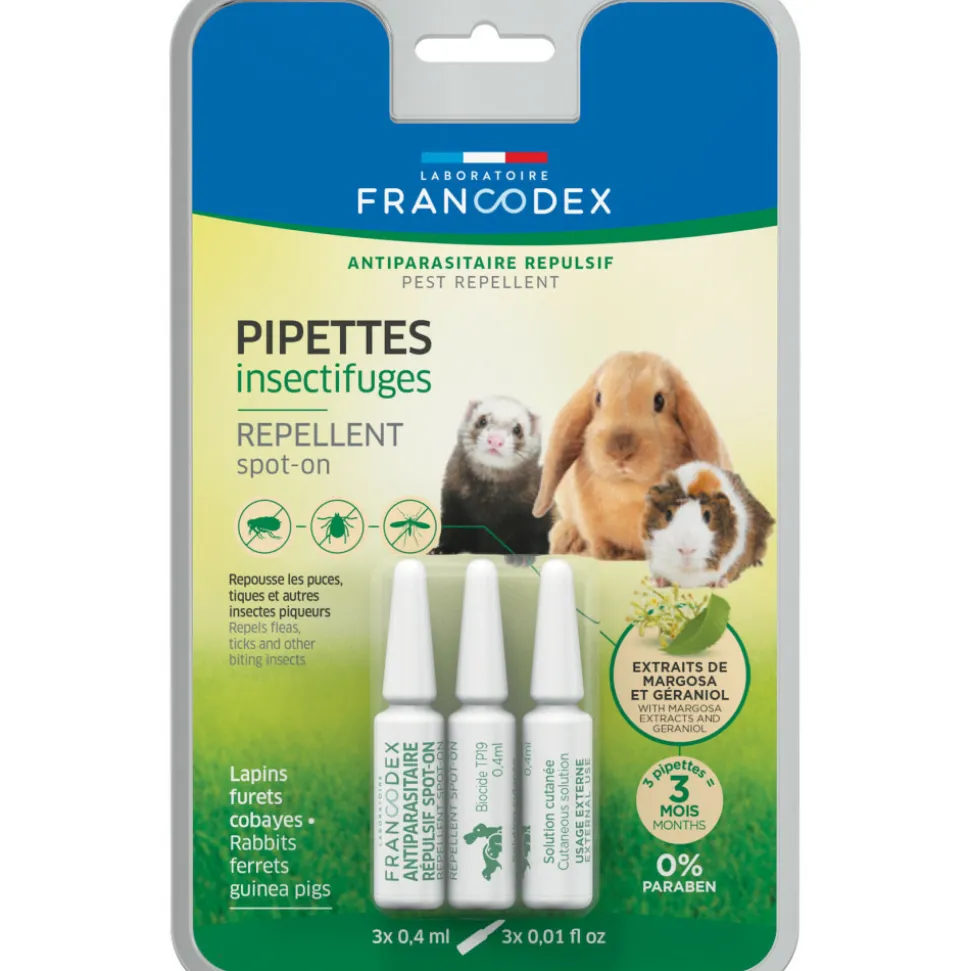 ANIMALLPARADISE - 3 pipettes insectifuges lapins, furets et cobayes.