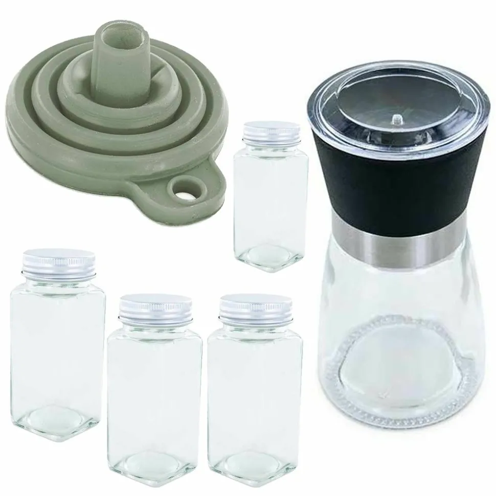 AROMANDISE - Coffret épices avec moulin, entonnoir & 4 flacons