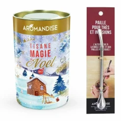 AROMANDISE - Tisane bio magie de noël + paille inox avec filtre