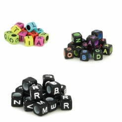ARTEMIO - 900 perles carrées alphabet 6 mm - fluo, noir & blanc