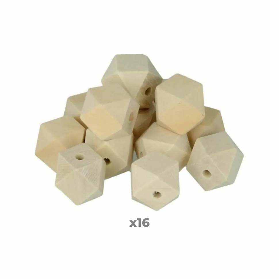 ARTEMIO - 16 perles en bois polygonales 20 x 27 mm