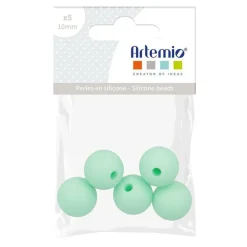 ARTEMIO - 5 perles silicone rondes - 10 mm - vert d'eau