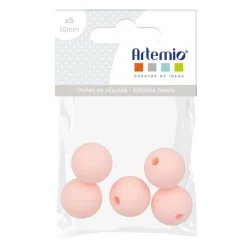 ARTEMIO - 5 perles silicone rondes - 10 mm - rose poudré