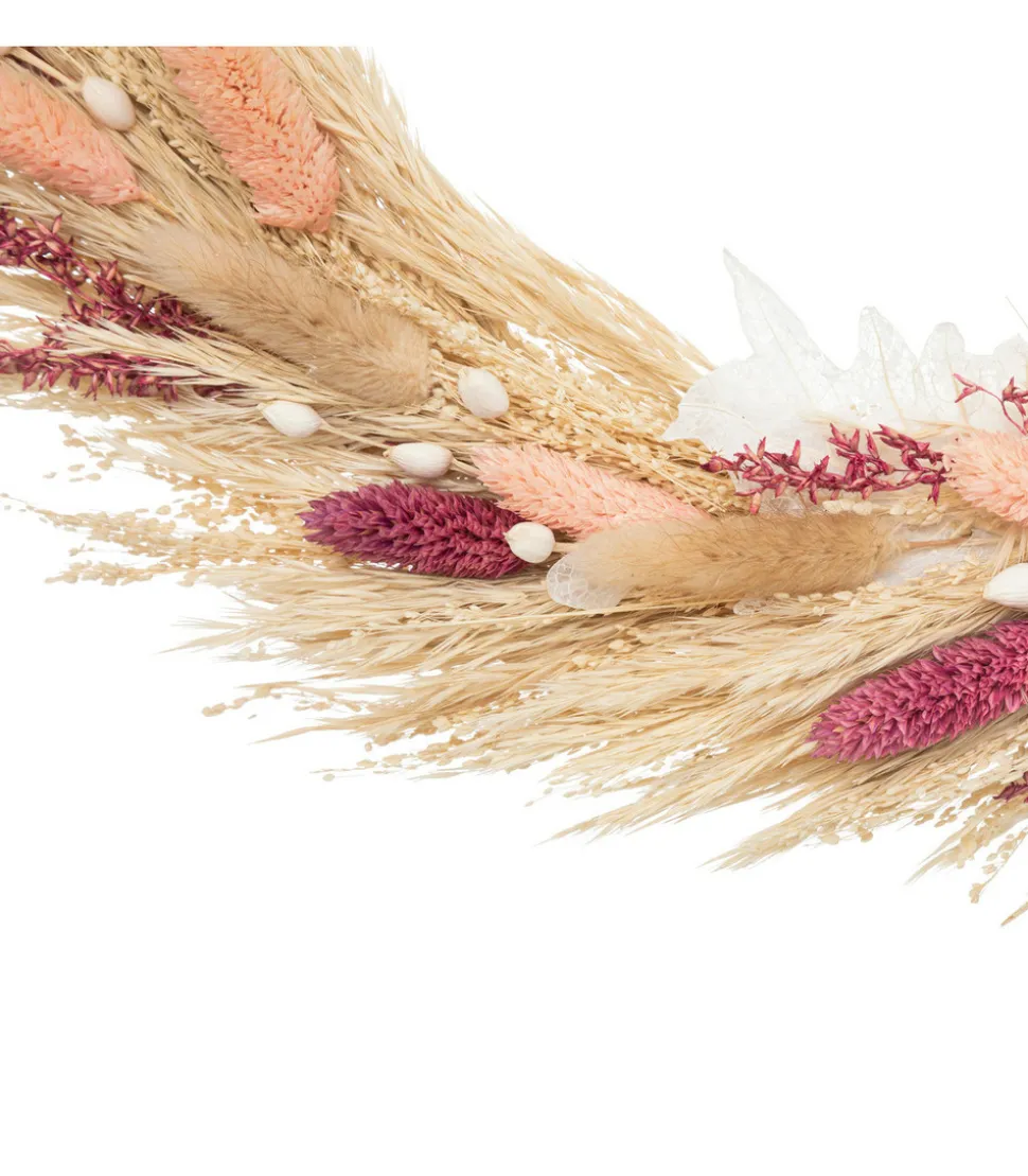 ATMOSPHERA - Couronne de fleurs séchées beige et rose d 36 cm