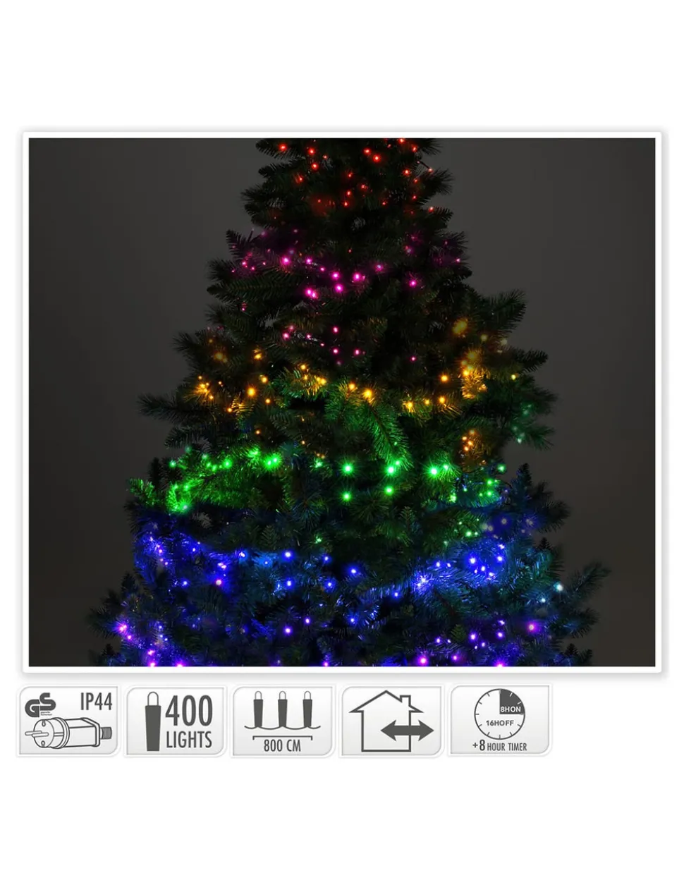 BASICS - Guirlande led, 7 sections de couleurs, ip44, 400 leds, 220v, 8m. Basics
