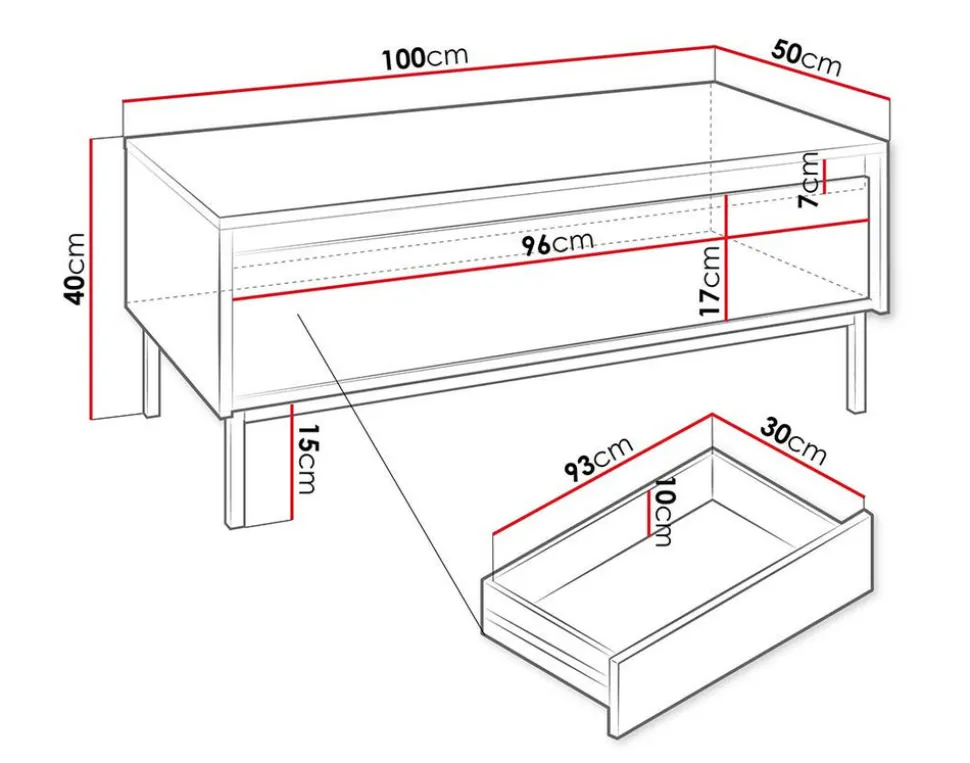 BEST MOBILIER - Girona - table basse - noir - 100 cm