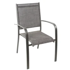BRIGHTON - Fauteuil de jardin ARIES Bello aluminium et toile gris - 62x56x90 cm