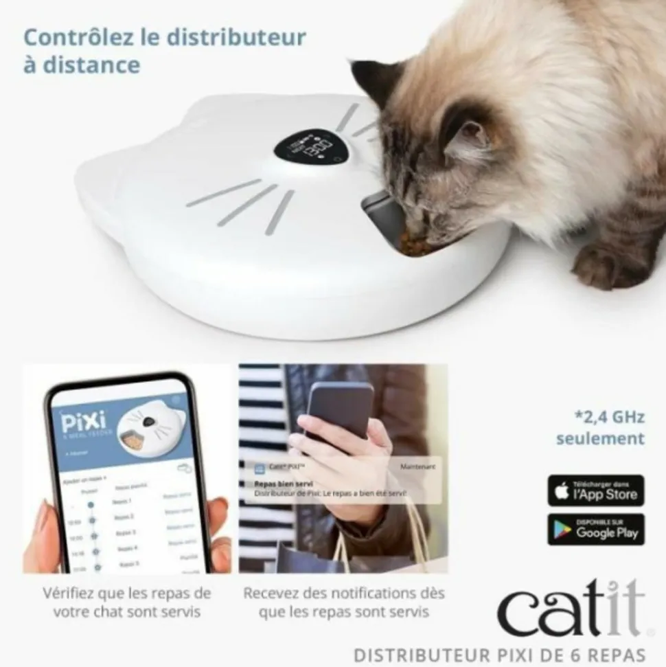 CAT IT - Distributeur de repas pour chat connecté - catit - pixi smart - 6 x 170ml - ecran tactile lcd - avec blocs réfrigérants