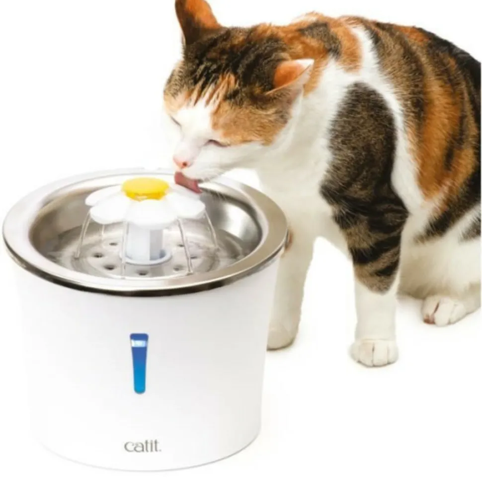 CAT IT - Fontaine a eau pour chat a fleur - catit - flower - 3l - dessus en acier inoxydable - avec led - blanc
