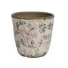 CHEMIN DE CAMPAGNE - Cache-pot rond "fleurs bleues et rose" ø.12.5 x 12 cm