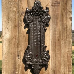 CHEMIN DE CAMPAGNE - Grand thermomètre extérieur décoratif vintage jardin fonte marron 37cm