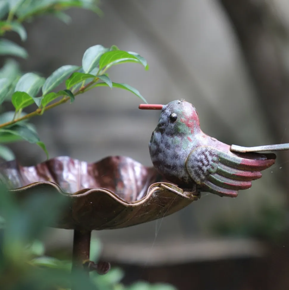 CHEMIN DE CAMPAGNE - Mangeoire à oiseaux pique jardin abreuvoir fer marron 103 cm