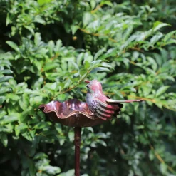 CHEMIN DE CAMPAGNE - Mangeoire à oiseaux pique jardin abreuvoir fer marron 103 cm