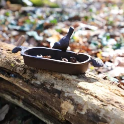 CHEMIN DE CAMPAGNE - Mangeoire à oiseaux abreuvoir jardin fonte marron 26cm