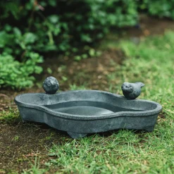 CHEMIN DE CAMPAGNE - Mangeoire à oiseaux abreuvoir jardin en fonte grise 19.5cm