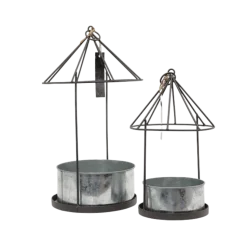 CHEMIN DE CAMPAGNE - Set2 mangeoires oiseaux abreuvoir jardin métal gris 28.5-41cm
