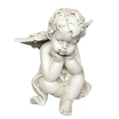 CHEMIN DE CAMPAGNE - Statue statuette sculpture jardin ange chérubin résine blanche 8cm