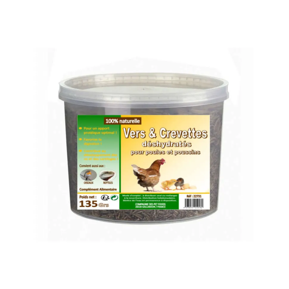 COMPAGNIE DES PET FOOD - Vers de farine & Crevettes déshydratés pour poules et poussins 135 g