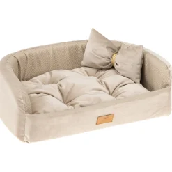 Couchage rembourré lit pour chiens et chats harris 50 lavable, avec coussin, tweed et velours, beige