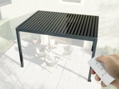 DIRECT ABRIS - Pergola bioclimatique adossée motorisée 12m² 3x4m gris anthracite stellar - eclairage intégré