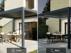 DIRECT ABRIS - Pergola bioclimatique adossée motorisée 12m² 3x4m gris anthracite stellar - eclairage intégré
