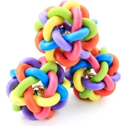 DOWNYPAWS - Balle jouet pour chat-avec cloche-lot de trois boules cloches arc-en-ciel de 6 cm