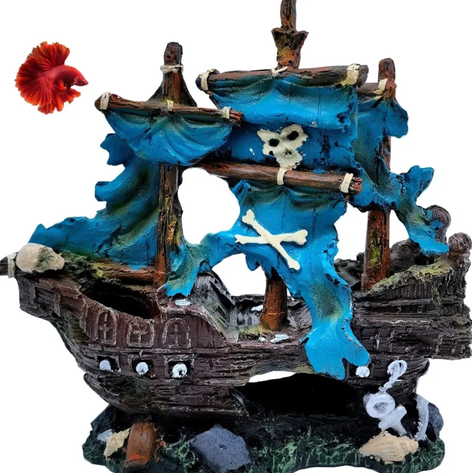 DOWNYPAWS - Bateau pirate décoratif pour aquarium