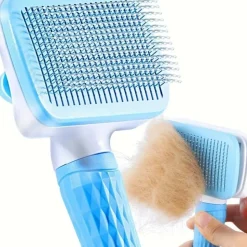 DOWNYPAWS - Brosse autonettoyante en silicone bleu, épilation en une seule touche pour chats et chiens