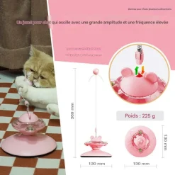 DOWNYPAWS - Canne à pêche pour chat-jouet plateau tournant-platine rose-jouet interactif avec balle