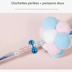 DOWNYPAWS - Canne à pêche pour chat-trois teasers de chats colorés-avec des boules de poils