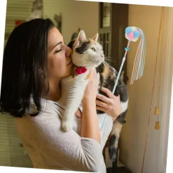 DOWNYPAWS - Canne à pêche pour chat-trois teasers de chats colorés-avec des boules de poils
