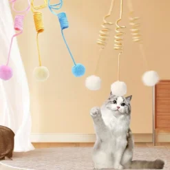 DOWNYPAWS - Canne à pêche-suspension à ressort-pack de 3 rose + jaune + bleu
