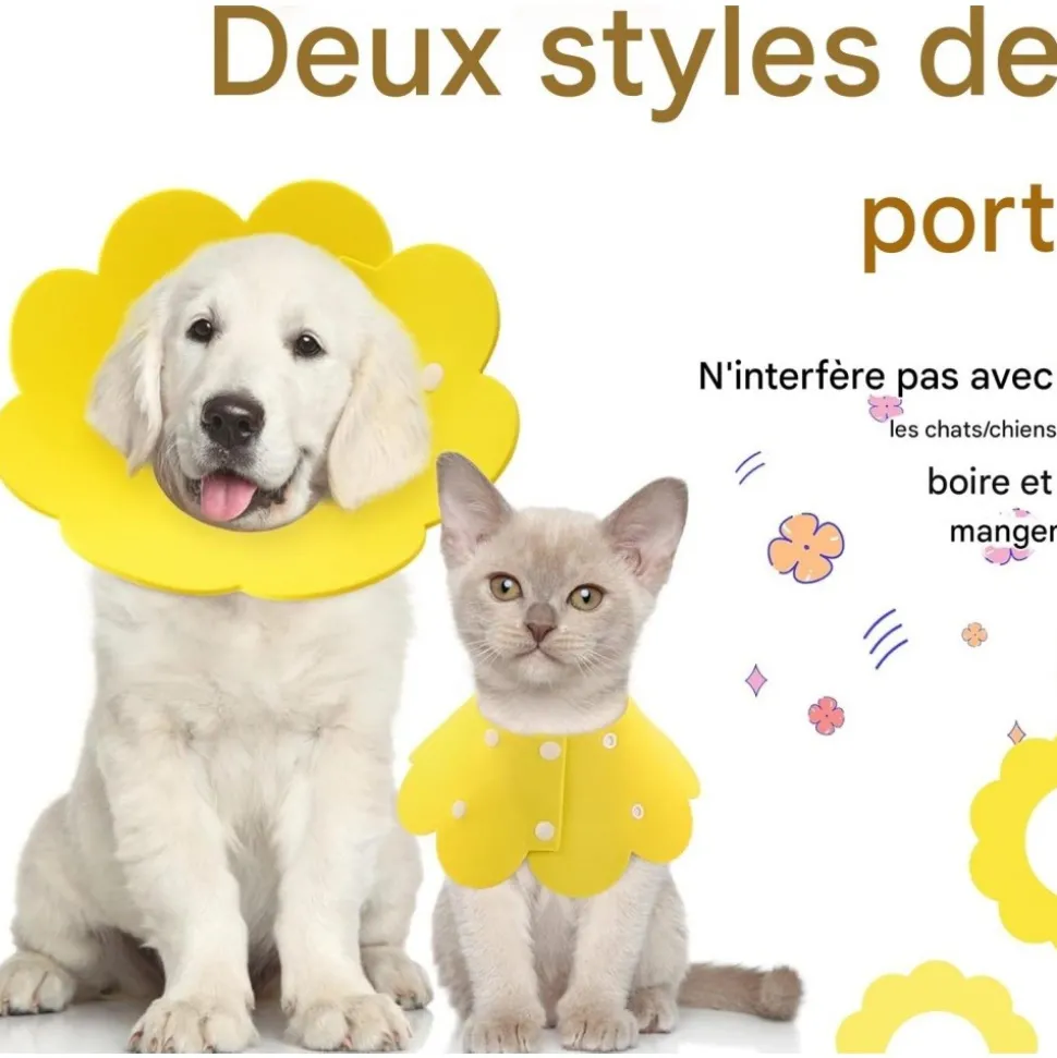 DOWNYPAWS - Collerette élisabéthain chat chien 2 pièces ajustable
