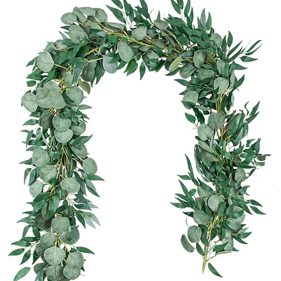 DOWNYPAWS - Couronne d'eucalyptus artificielle en rotin 2 mètres 2 pièces