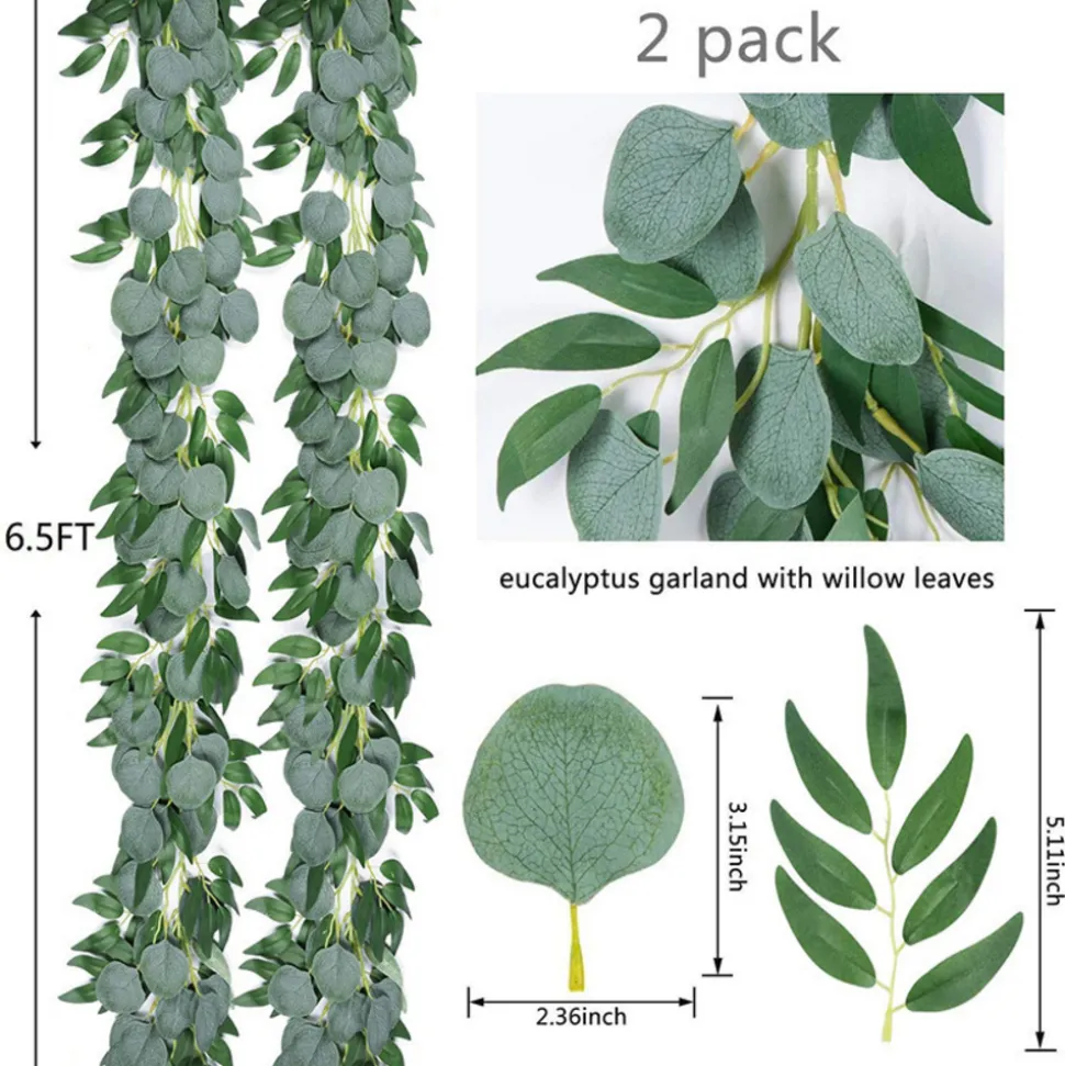 DOWNYPAWS - Couronne d'eucalyptus artificielle en rotin 2 mètres 2 pièces