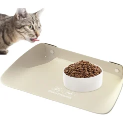 DOWNYPAWS - Tapis antidérapant pour gamelle d'animal de compagnie-tapis de nourriture pour animaux 45*30cm-blanc