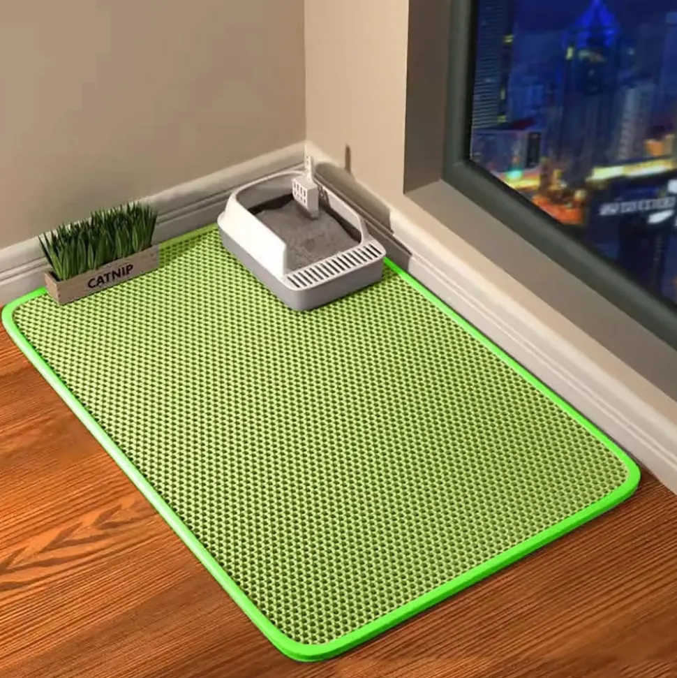 DOWNYPAWS - Tapis de litière anti-déversement pour chat vert 45*60cm