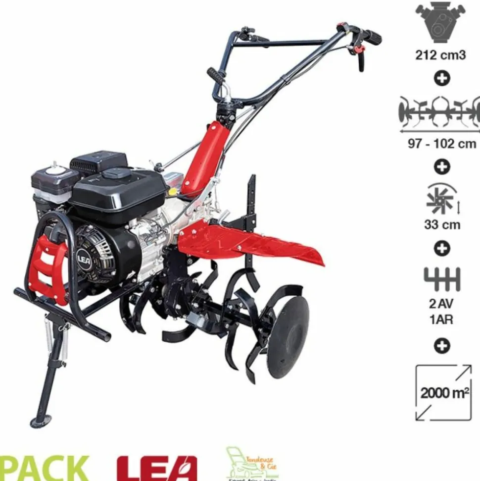 DUNSCH - Motoculteur thermique tracté 212cc travail jusqu'à 102cm 2 vitesses av – 1 ar guidon ajustable lea le42212-97w21