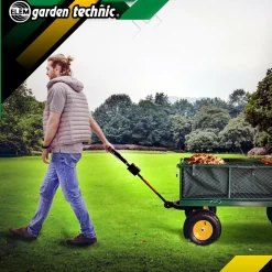 ELEM GARDEN TECHNIC - Chariot de jardin en acier avec bâche amovible 138x62x68cm