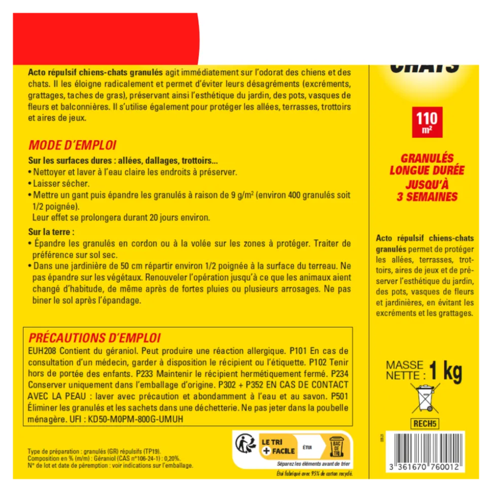 GÉNÉRIQUE - Acto répulsif chien chat 1kg rech5 - acto