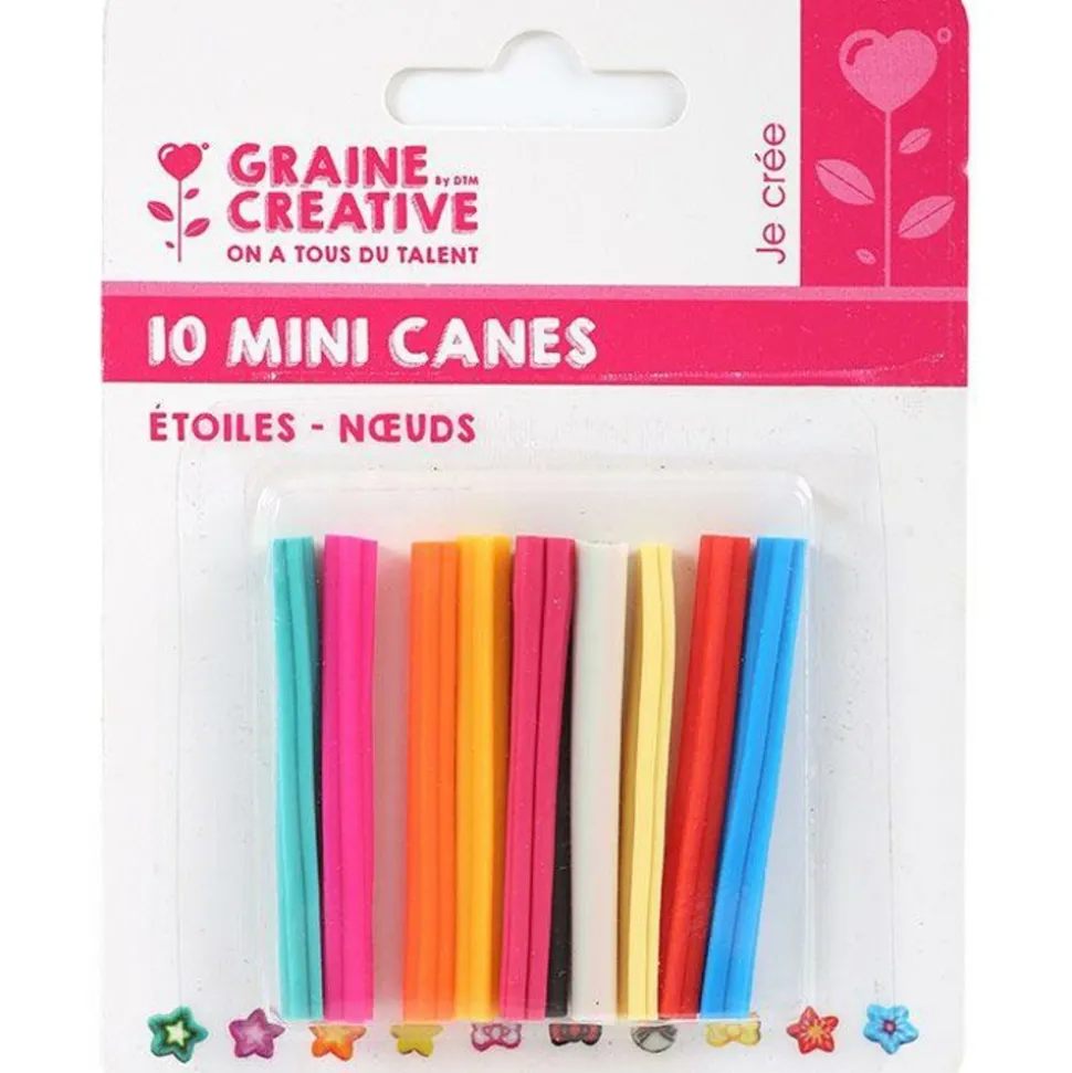 GRAINE CRÉATIVE - 10 mini canes pâte polymère à trancher 5 x 0,5 cm - n艙uds & étoiles