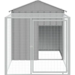 HELLOSHOP26 - Poulailler enclos cage poules avec cour clair 117 x 201 x 123 cm acier galvanisé gris