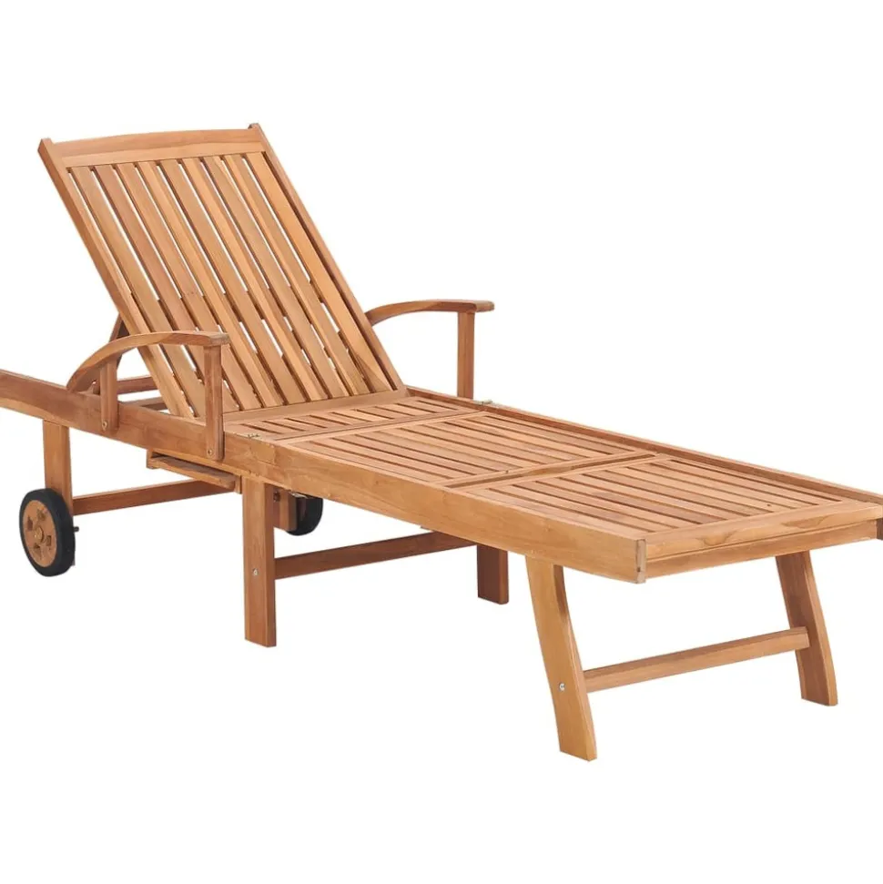 MAISON EXCLUSIVE - Chaise longue avec coussin à carreaux rouge bois de teck solide