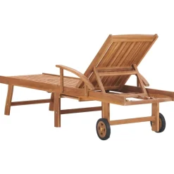 MAISON EXCLUSIVE - Chaise longue avec coussin à carreaux rouge bois de teck solide