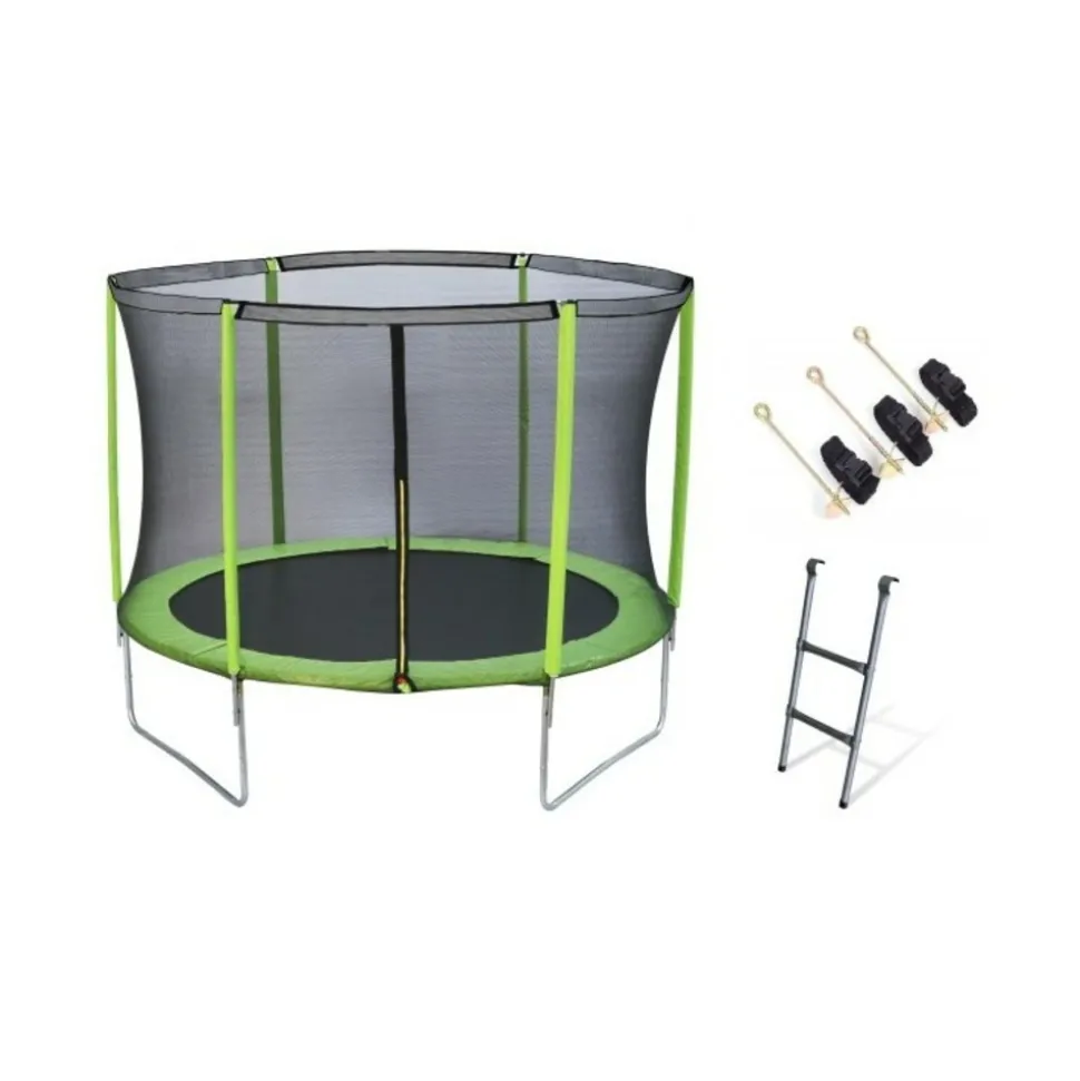 1.- MASGAMES OUTDOOR GAMES - Trampoline masgames force 305 avec filet de protection, échelle et ancrages