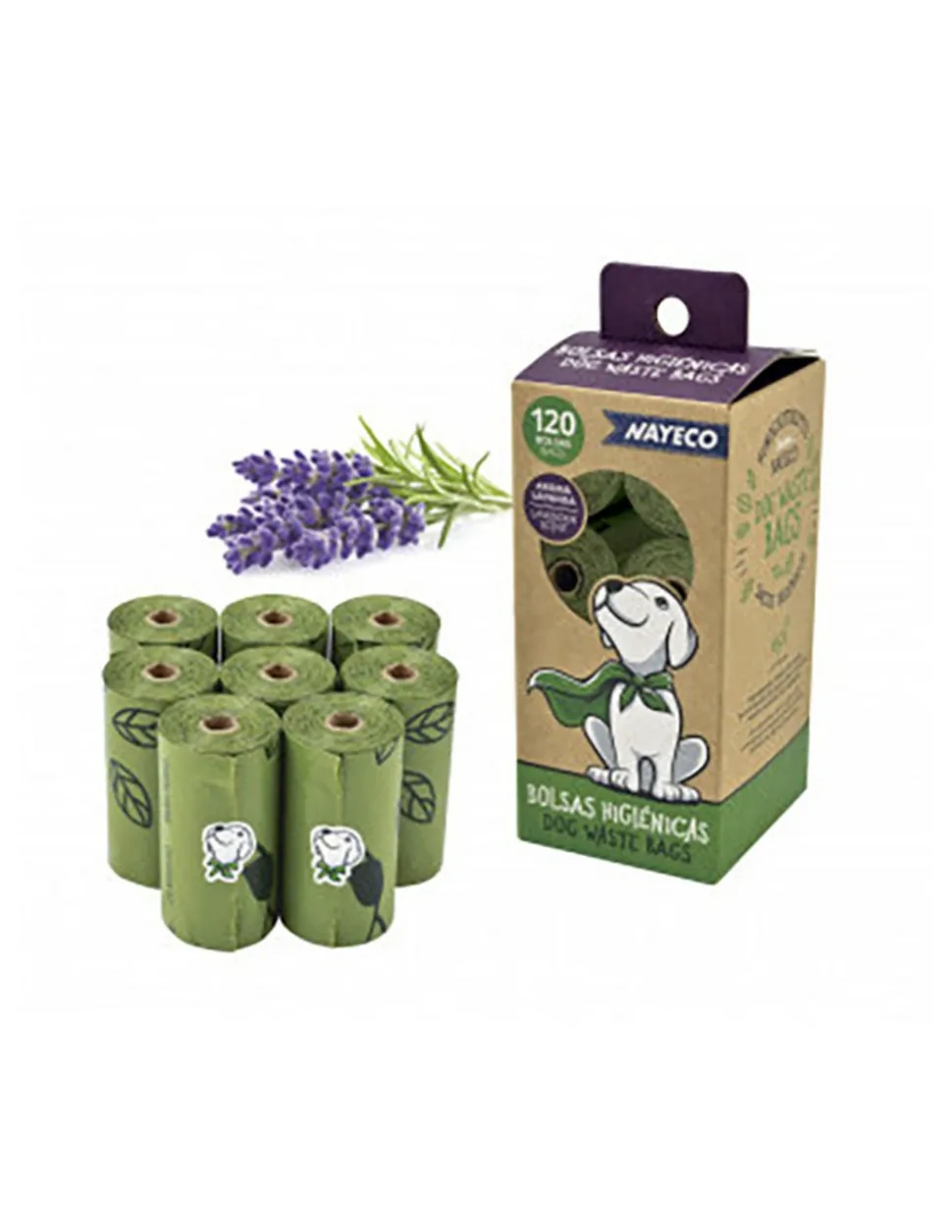 NAYECO - Pack de 8 rouleaux de sacs hygieniques parfum lavande nayeco.