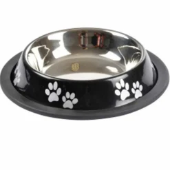 PARIS PRIX - Gamelle antidérapante chien & chat "pattes" 15cm noir