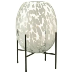 PARIS PRIX - Vase sur pied design "tâche" 38cm gris & blanc